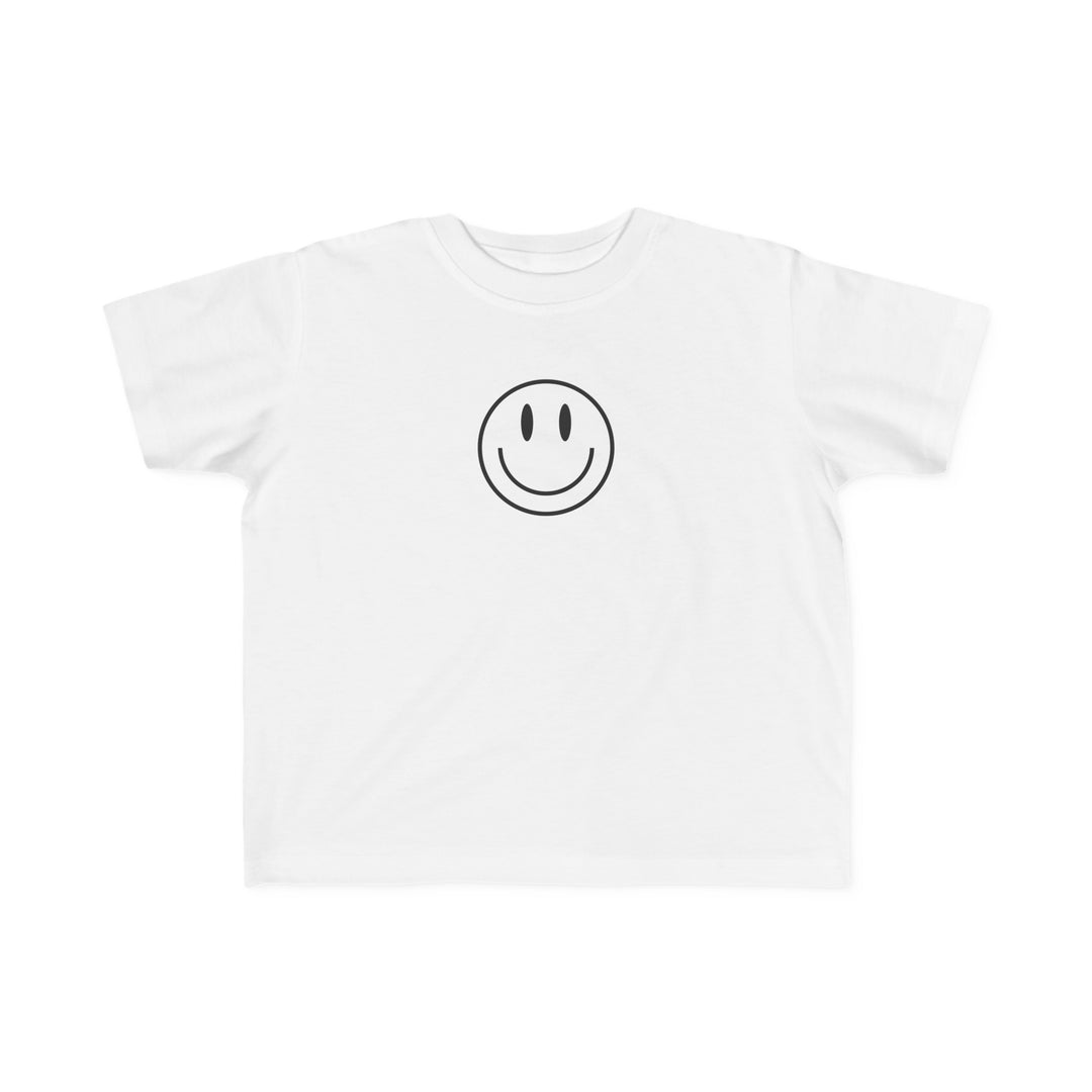 Toddler tee with a smiley face design, ideal for sensitive skin. Made of 100% combed ring spun cotton, light fabric, tear-away label, and a classic fit. Perfect for your little one's first adventures.