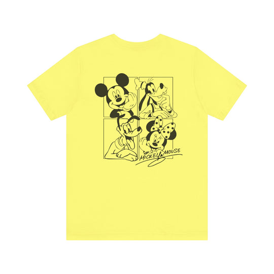 Mickey and CO Tee, classic unisex jersey, soft cotton, ribbed knit collar, tapered shoulders, dual side seams, retail fit, ideal for casual and semi-formal wear.