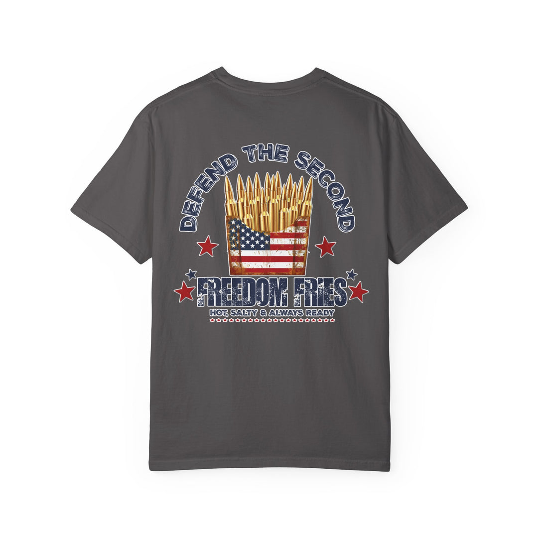 Defend the 2nd Tee by Comfort Colors, a durable, relaxed-fit t-shirt made from 100% ring-spun cotton, featuring a classic crew neck for versatile styling.
