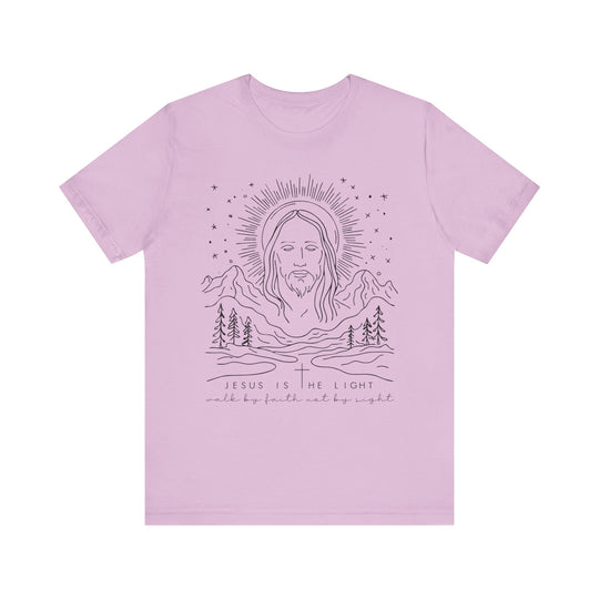 Jesus is the Light Tee, a classic unisex jersey short sleeve shirt, made from soft cotton with a ribbed knit collar, offering comfort and style.