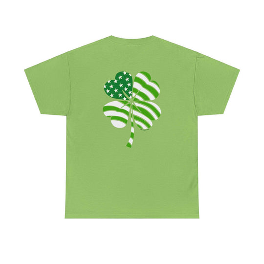 Unisex USA Clover Tee, a staple in casual fashion. No side seams, durable shoulders, and elastic collar. 100% cotton, medium weight fabric, classic fit. Sizes S-5XL. Shrinks in dryer.