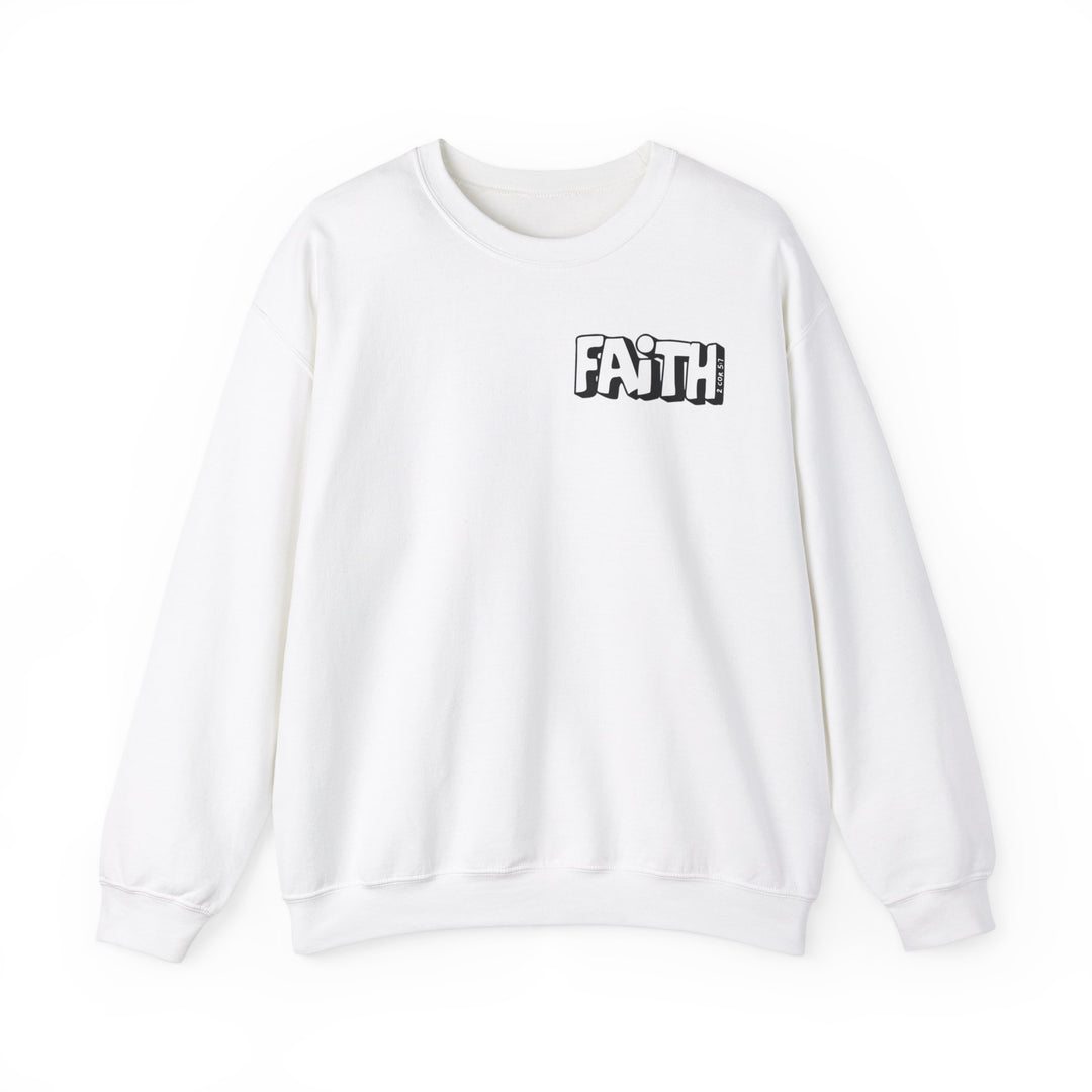A unisex heavy blend crewneck sweatshirt featuring the Walk By Faith Not By Sight Crew design. Ribbed knit collar, no itchy side seams, 50% Cotton 50% Polyester, medium-heavy fabric, loose fit, sewn-in label.