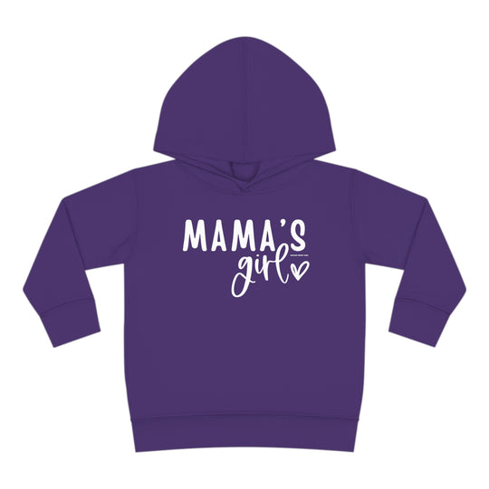 Toddler hoodie with jersey-lined hood, cover-stitched details, and side seam pockets. Mama's Girl Toddler Hoodie in purple with white text. Designed for comfort and durability.