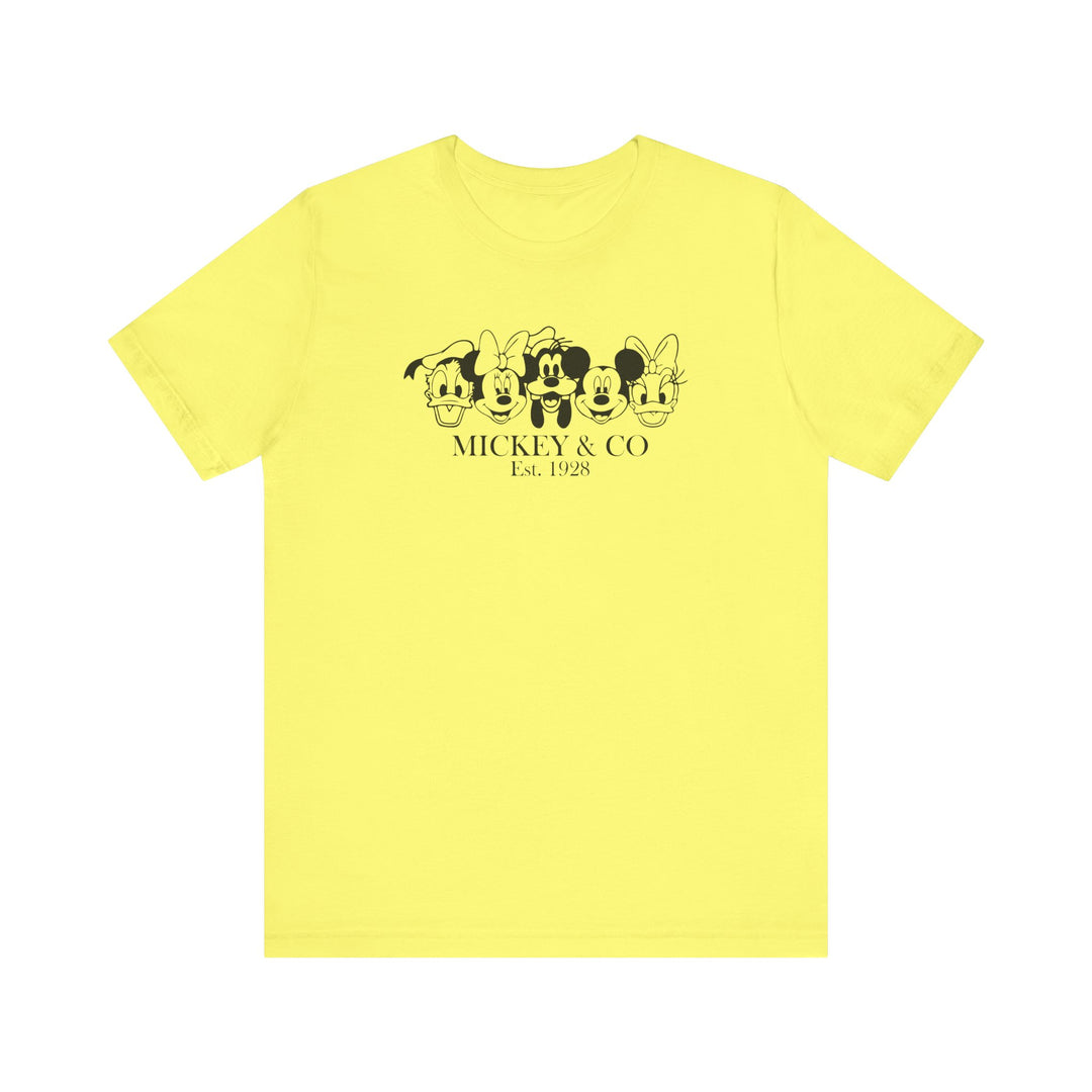 Mickey and CO Tee: Unisex jersey short sleeve, featuring a classic crew neckline, ribbed knit collars, and dual side seams for shape retention.