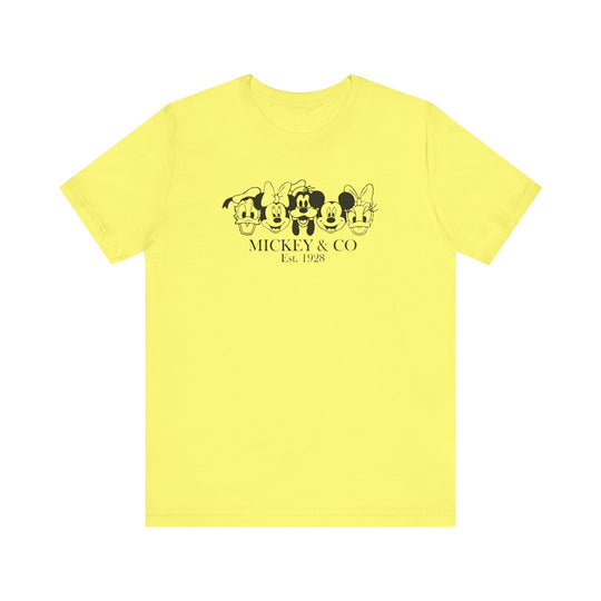 Mickey and CO Tee: Unisex jersey short sleeve, featuring a classic crew neckline, ribbed knit collars, and dual side seams for shape retention.