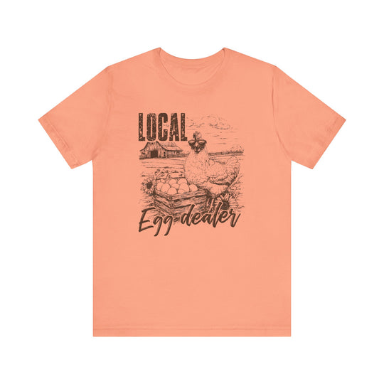 Local Egg Dealer Tee, a classic unisex jersey short sleeve t-shirt, features ribbed knit collars and tapered shoulders for a comfortable, durable fit.