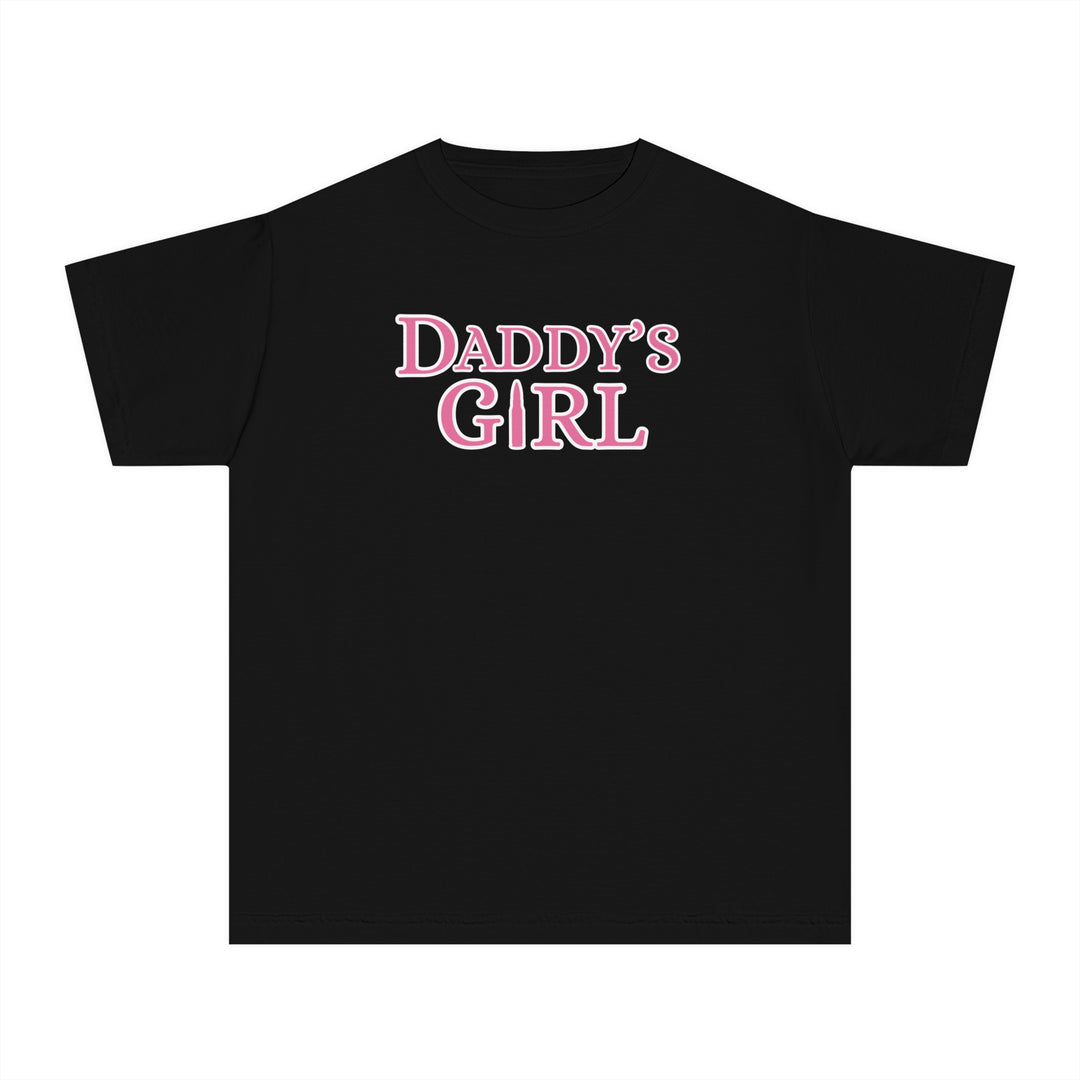 Daddy's Girl Kids Tee featuring pink text on a black shirt, designed for comfort and agility with 100% combed ringspun cotton, ideal for active kids.