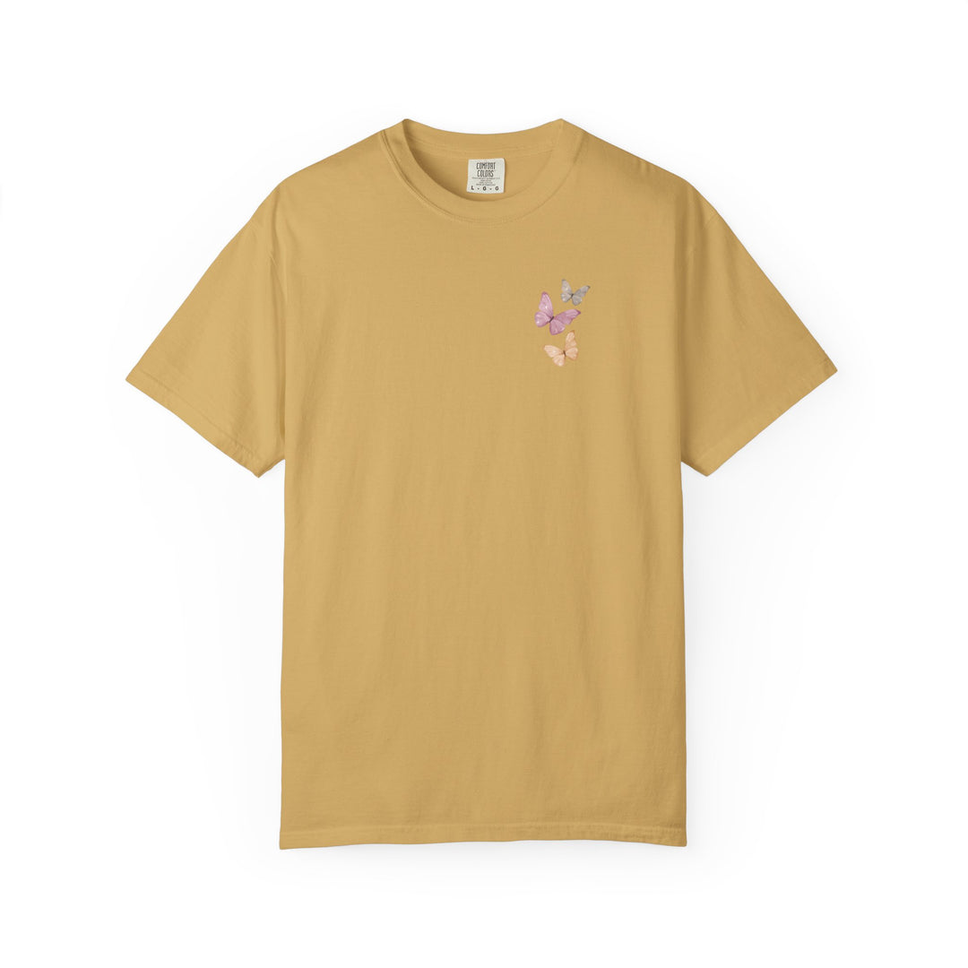 Peace Like a Wildflower Tee, made from soft, 100% ring-spun cotton; features durable, garment-dyed fabric with a comfortable, relaxed fit. Available in multiple sizes.