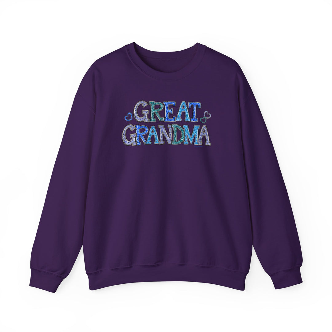 A unisex heavy blend crewneck sweatshirt, the Great Grandma Crew, offers comfort with ribbed knit collar, no itchy seams, and a loose fit. 50% cotton, 50% polyester, medium-heavy fabric. Sizes S-5XL.