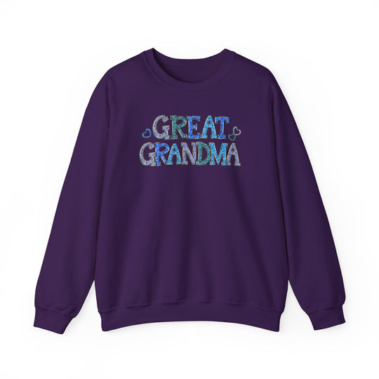 A unisex heavy blend crewneck sweatshirt, the Great Grandma Crew, offers comfort with ribbed knit collar, no itchy seams, and a loose fit. 50% cotton, 50% polyester, medium-heavy fabric. Sizes S-5XL.