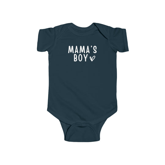 A durable and soft Mama's Boy Onesie for infants, crafted with 100% combed ringspun cotton. Features ribbed knit bindings, plastic snaps for easy changing, and a tear-away label. From Worlds Worst Tees.