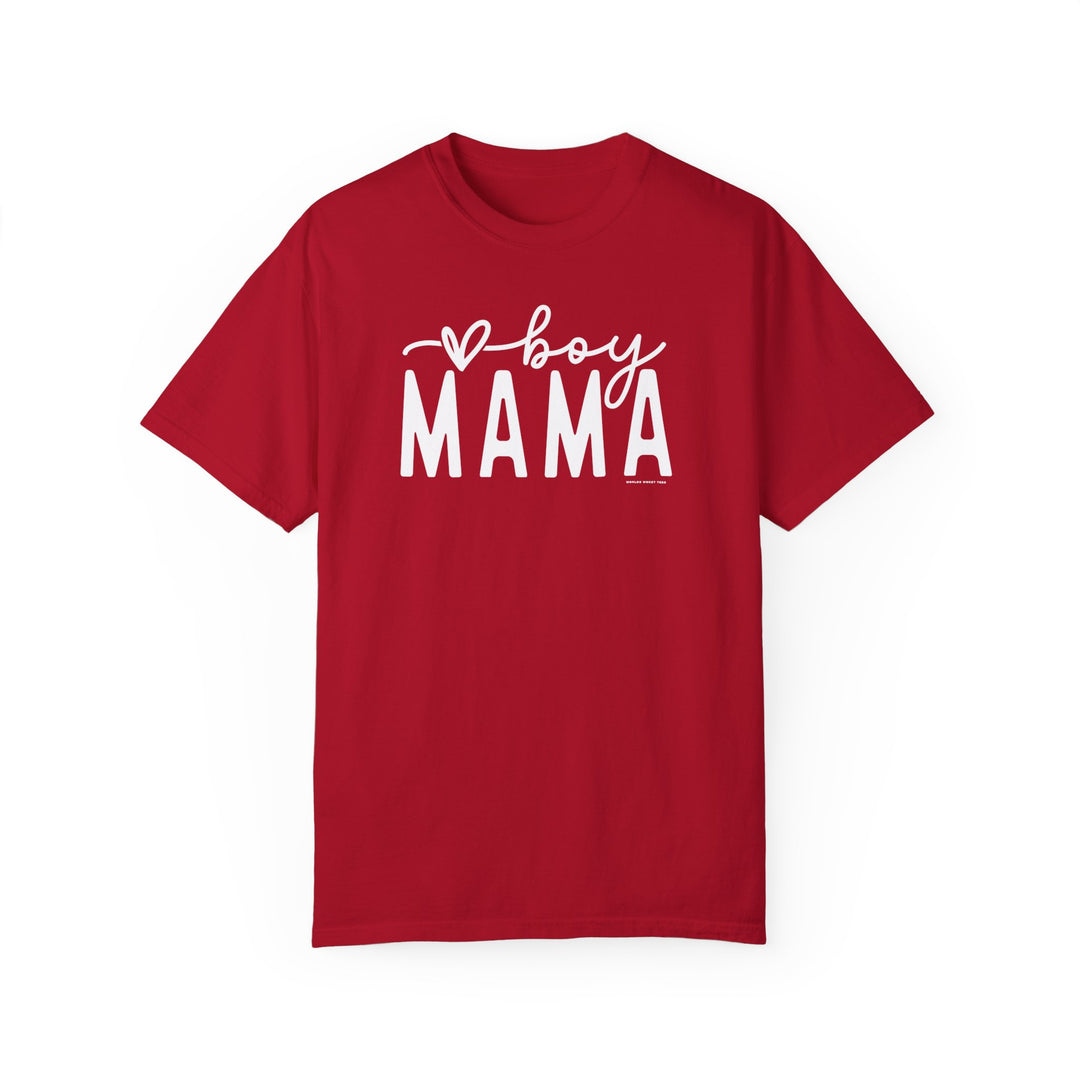 A relaxed fit Boy Mama Tee, 100% ring-spun cotton, medium weight, with double-needle stitching for durability and a seamless design for comfort. Ideal for daily wear.