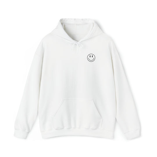 A cozy white Be the Reason Sweatshirt with a smiley face design. Unisex heavy blend crewneck, 50% cotton, 50% polyester, loose fit, ribbed collar, no itchy seams. Available in various sizes.