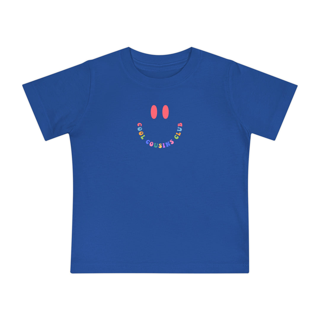 Cool Cousins Club Baby Tee, a soft, durable crew neck shirt for infants, ideal for stylish first steps. Made from pre-shrunk, airlume combed cotton.