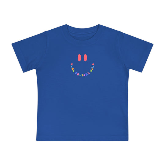 Cool Cousins Club Baby Tee, a soft, durable crew neck shirt for infants, ideal for stylish first steps. Made from pre-shrunk, airlume combed cotton.