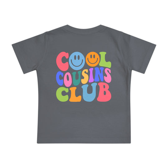 Cool Cousins Club Baby Tee for first steps; soft, durable, and shrink-resistant, made from pre-shrunk, airlume combed cotton, perfect for stylish, comfortable wear.