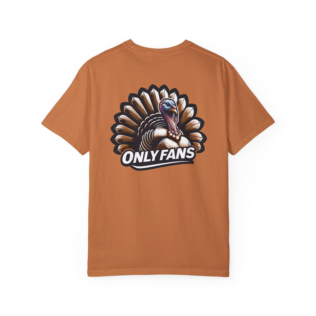A ring-spun cotton tee featuring a turkey design, perfect for everyday wear. Garment-dyed for extra softness, with double-needle stitching for durability and a relaxed fit. From Worlds Worst Tees.