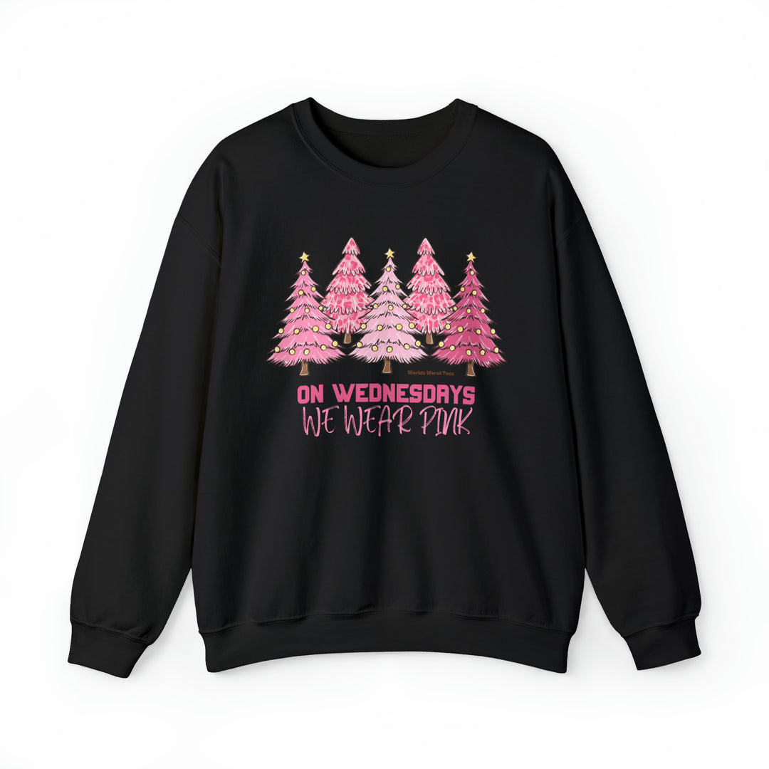 Unisex crewneck sweatshirt featuring pink trees and stars, embodying comfort and style. Polyester-cotton blend, ribbed knit collar, loose fit. Perfect for casual days. From 'Worlds Worst Tees'.