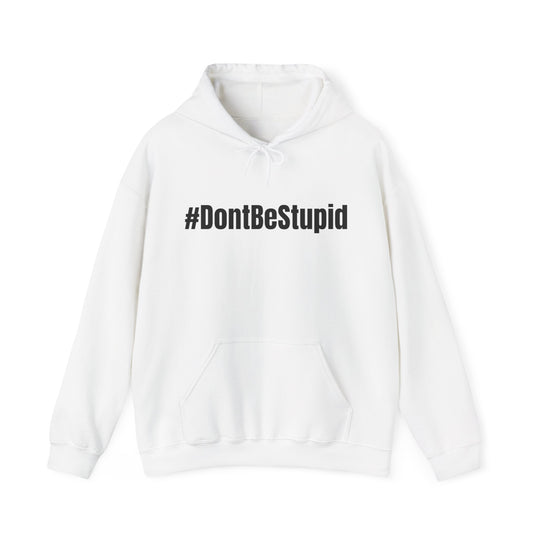 A white hooded sweatshirt with black text, featuring a kangaroo pocket and drawstring. Unisex heavy blend of cotton and polyester for comfort and warmth. Ideal for printing. From Worlds Worst Tees.