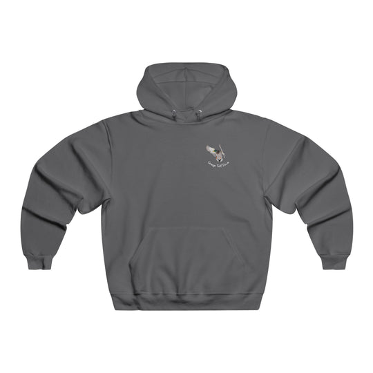A JERZEES NuBlend® hooded sweatshirt featuring a logo, medium-heavy fabric, and a front pouch pocket. Men's NUBLEND® Hooded Sweatshirt in a 50/50 cotton-polyester blend for a smooth printing surface.