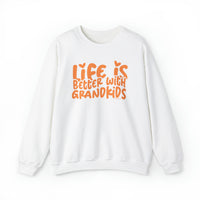 Unisex Life is Better With Grandkids Crew sweatshirt, medium-heavy fabric, loose fit, ribbed knit collar, no itchy side seams, sewn-in label. Sizes S-5XL.