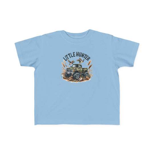 Little Hunter Toddler Tee: Blue shirt with truck & ducks print. Soft 100% cotton, light fabric, tear-away label. Perfect for toddler's sensitive skin, durable for first adventures. Sizes: 2T, 3T, 4T, 5-6T.