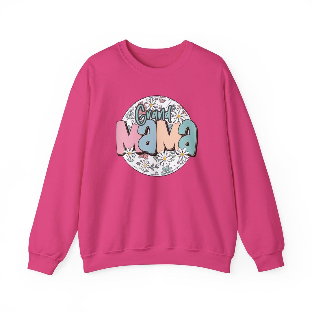Unisex Sassy Grand Mama Flower Crew sweatshirt with ribbed knit collar, no itchy side seams. 50% cotton, 50% polyester blend, medium-heavy fabric, loose fit. Sizes S-5XL. Ideal comfort for any occasion.