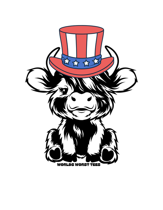 A kids tee featuring a red, white, and blue hat design with stars and stripes. Made of 100% cotton, light fabric, and a classic fit. Ideal for everyday wear.