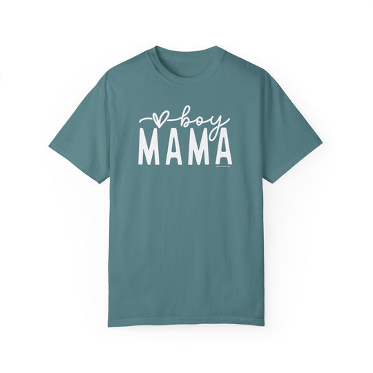 Boy Mama Tee: Garment-dyed t-shirt in ring-spun cotton. Soft-washed fabric for coziness, relaxed fit for daily wear. Double-needle stitching, seamless sides for durability and shape retention. From Worlds Worst Tees.