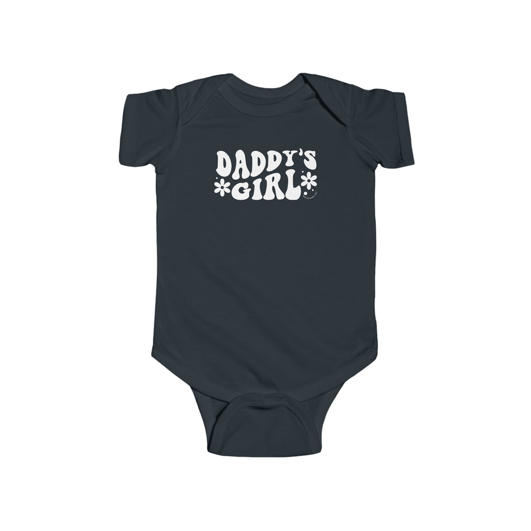 A durable and soft infant fine jersey bodysuit featuring Daddy's Girl text. Made of 100% cotton with ribbed knit bindings and plastic snaps for easy changing. From Worlds Worst Tees.