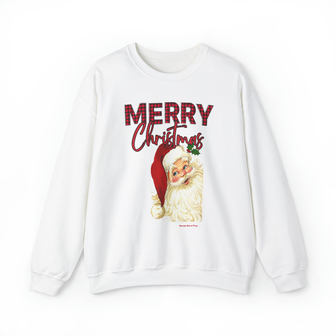 A Christmas Santa Crew unisex heavy blend crewneck sweatshirt featuring a Santa Claus design. Made of 50% cotton, 50% polyester with ribbed knit collar for comfort. Sizes S-5XL. Sewn-in label.