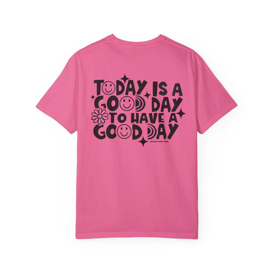 Relaxed fit God Day to Have a Good Day Tee, garment-dyed with ring-spun cotton for coziness. Double-needle stitching for durability, no side-seams for shape retention. Ideal for daily wear.