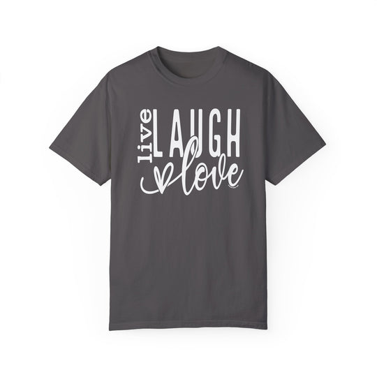 A ring-spun cotton Live Laugh Love Tee, garment-dyed for extra coziness. Relaxed fit, double-needle stitching for durability, and seamless design. Perfect for daily wear.