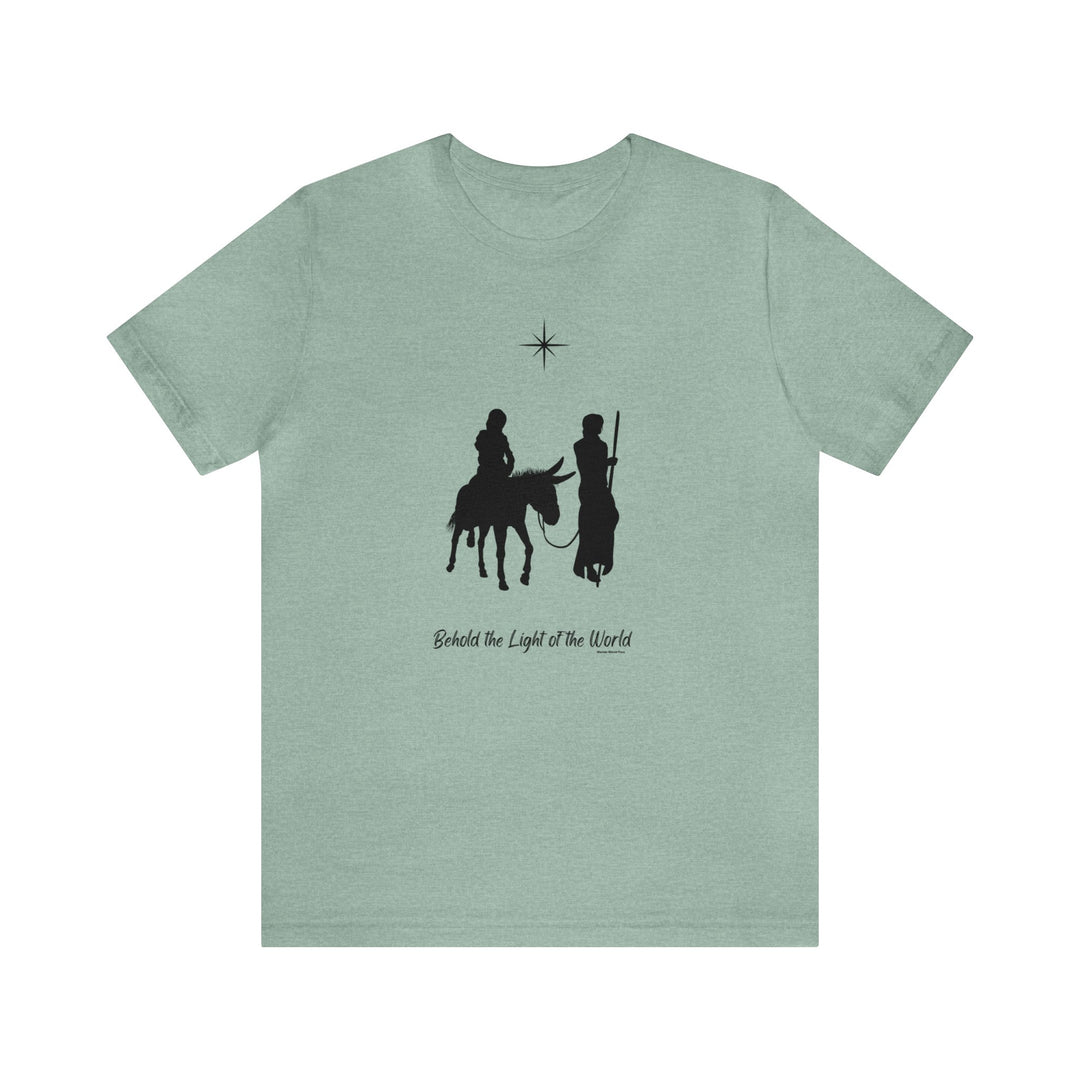Unisex light fabric tee featuring a graphic of two men on a horse. Retail fit with ribbed knit collars and shoulder taping for lasting comfort. From 'Worlds Worst Tees'.