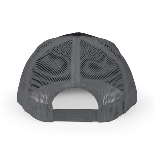 Rear view of Jesus, the Truth, the Way, the Life Snapback Trucker Cap, featuring breathable mesh panels and adjustable snap closure embossed with Richardson for a customizable fit.