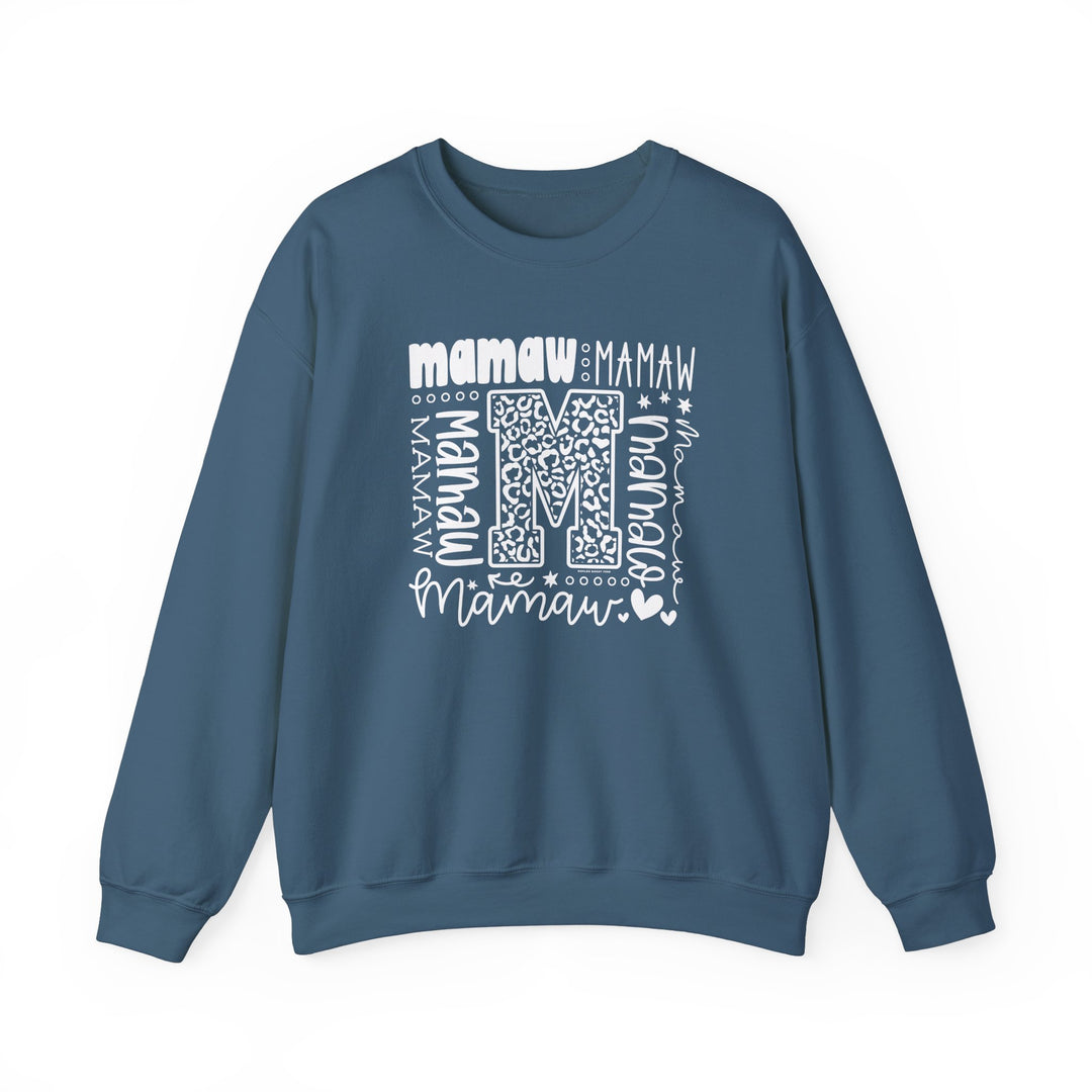 Unisex Mamaw Crew heavy blend sweatshirt, cozy 50% cotton, 50% polyester fabric, ribbed knit collar, durable double-needle stitching, tear-away label, ethically sourced US cotton.