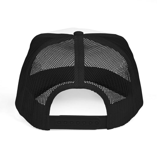 He's Hunting. Foam Trucker Hat (Embroidery) features a black mesh back and adjustable snap-back closure for a comfortable, stylish fit.