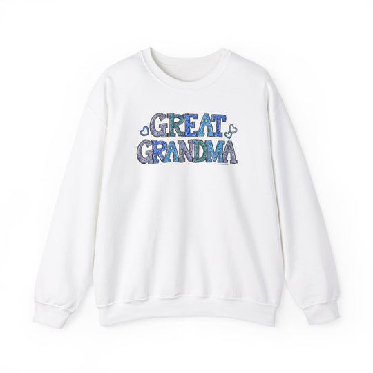 A unisex heavy blend crewneck sweatshirt, the Great Grandma Crew, offers comfort with ribbed knit collar, no itchy side seams, and a loose fit. Made of 50% cotton and 50% polyester.