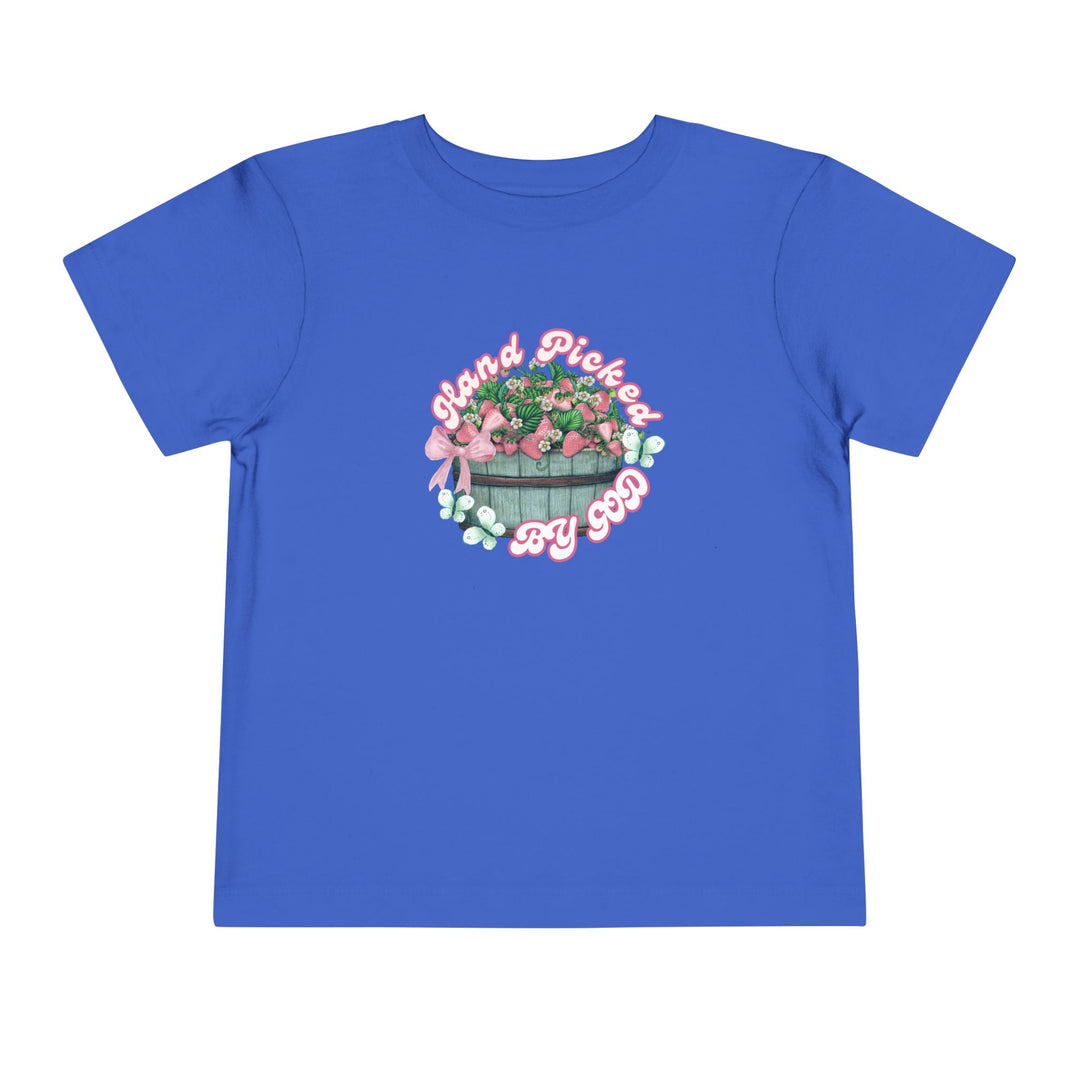 Hand Picked by GOD Toddler Tee, a short sleeve Bella Canvas shirt, crafted from soft 100% Airlume cotton for comfort, featuring a tear-away label for toddlers.