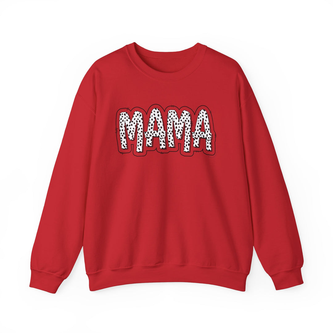 A unisex heavy blend crewneck sweatshirt featuring a bold Mama print. Comfortable polyester and cotton fabric, ribbed knit collar, and no itchy side seams. Medium-heavy fabric, loose fit, runs true to size.