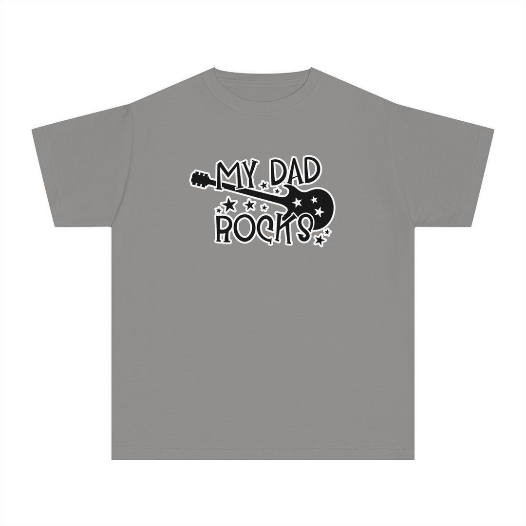 A grey kids' tee with a guitar and text design, ideal for active days. 100% combed ringspun cotton, soft-washed, and garment-dyed for comfort. Classic fit for all-day wear. From Worlds Worst Tees.