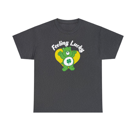 A classic fit unisex heavy cotton tee featuring a green bear with a clover, ideal for casual fashion. No side seams, durable tape on shoulders, and ribbed knit collar. 100% cotton. From 'Worlds Worst Tees'.