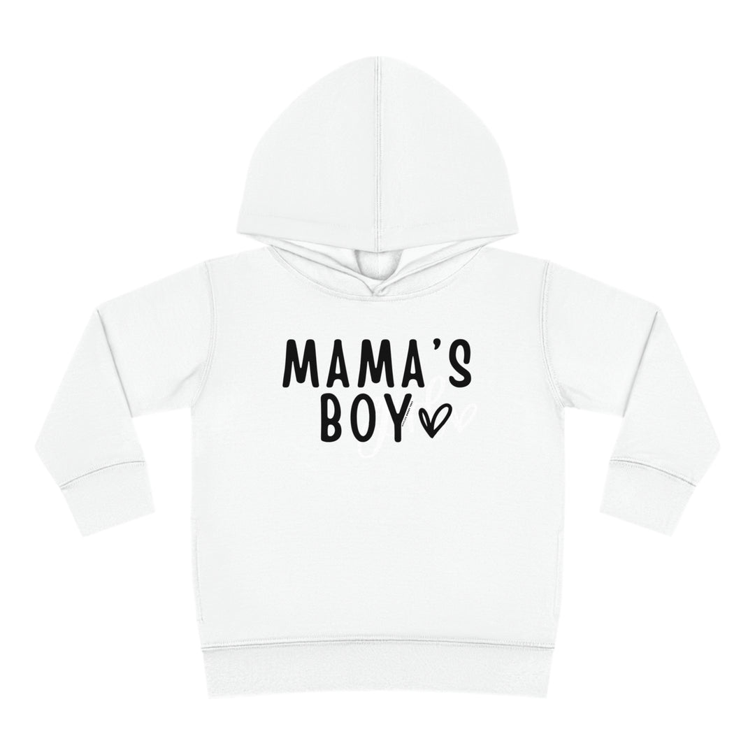 Toddler hoodie with jersey-lined hood, cover-stitched details, and side seam pockets for cozy durability. Mama's Boy Toddler Hoodie by Worlds Worst Tees.
