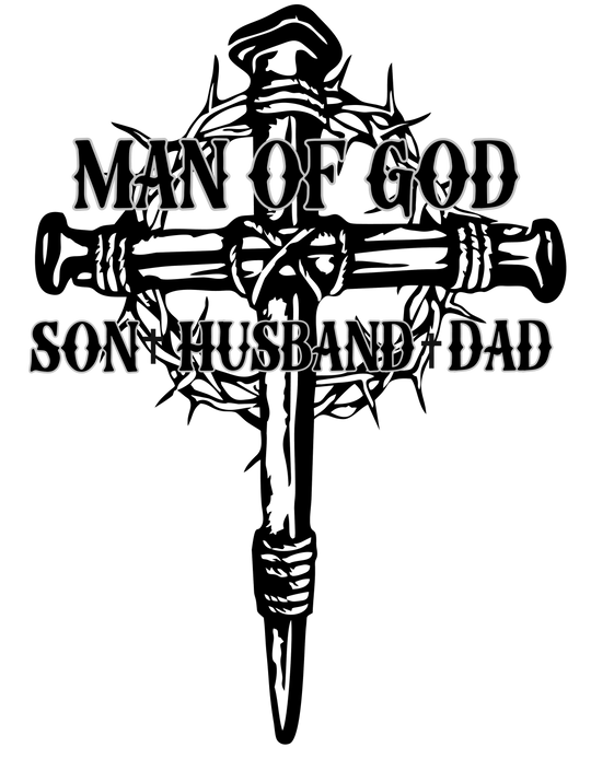 Man of God Son Husband Dad Tee: Garment-dyed cotton t-shirt with a relaxed fit. Ring-spun fabric for coziness, double-needle stitching for durability, and tubular shape retention. Sizes XS to 4XL.