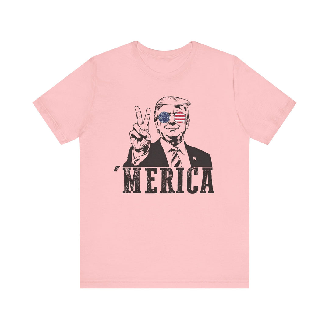 Trump 'Merica Tee: Classic unisex jersey short sleeve t-shirt with a crew neckline, featuring ribbed knit collars and tapered shoulders for a comfortable, durable fit.