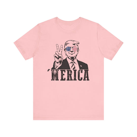Trump 'Merica Tee: Classic unisex jersey short sleeve t-shirt with a crew neckline, featuring ribbed knit collars and tapered shoulders for a comfortable, durable fit.