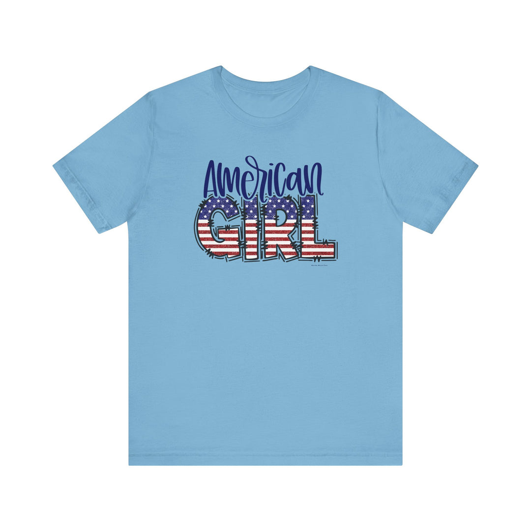 A classic American Girl Tee, unisex jersey shirt with quality print. Soft cotton, ribbed knit collars, tear-away label. Retail fit, 100% Airlume combed and ringspun cotton. Sizes XS-3XL.