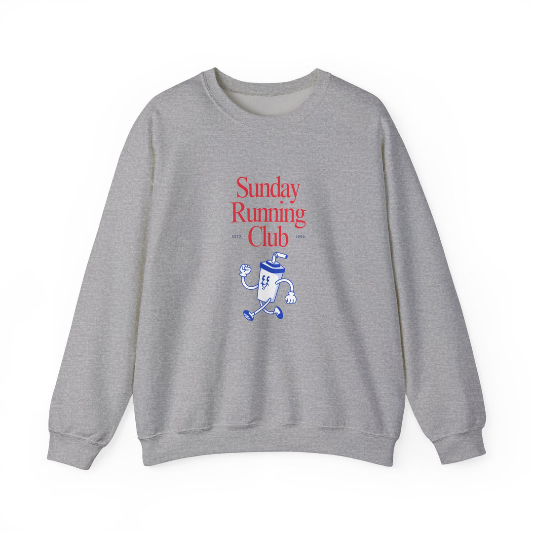 Unisex Sunday Running Club sweatshirt, featuring a ribbed crewneck and durable stitching, ideal for comfort and style in colder months.