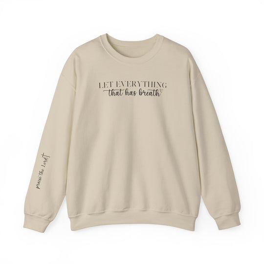 Unisex heavy blend crewneck sweatshirt featuring Let Everything That Has Breath Praise the Lord design. Made from 50% cotton, 50% polyester, with ribbed knit collar and durable double-needle stitching. Comfortable and cozy for colder months.