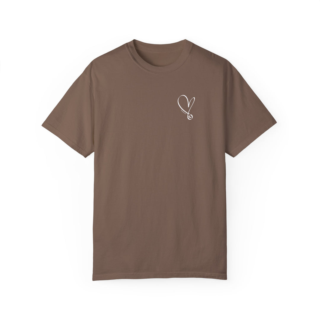 Beautiful Tee: Brown t-shirt with heart and stethoscope logo. 100% ring-spun cotton, garment-dyed for coziness. Relaxed fit, durable double-needle stitching, seamless design. From 'Worlds Worst Tees' store.